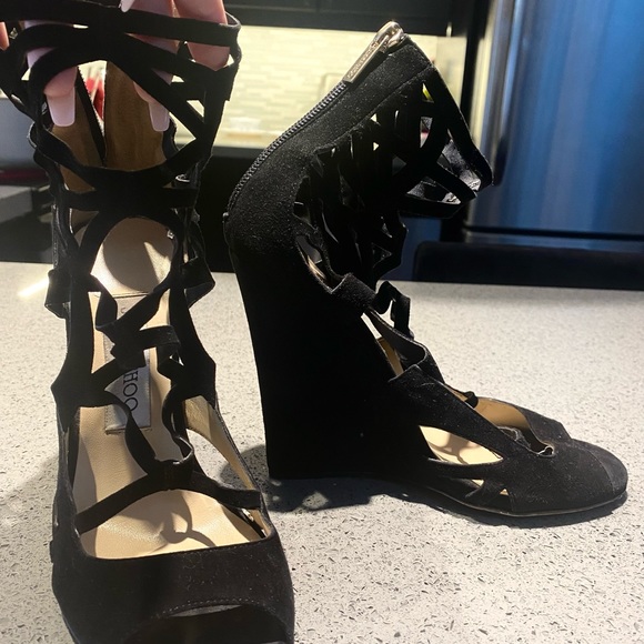 Jimmy Choos black suede size 36 strappy wedge sandals. - Picture 6 of 7